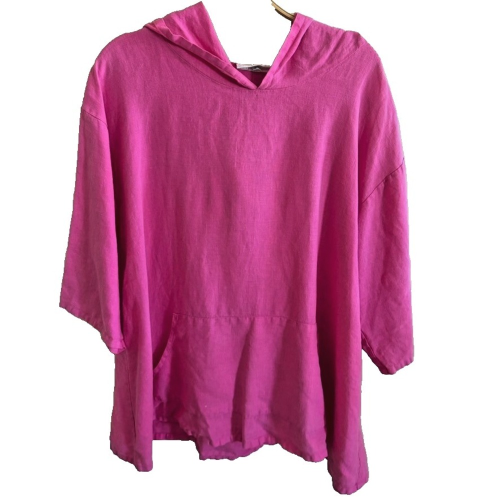 Bryn Walker Shirt Hoodie Sweetbrier Pink Cotton Linen XS Lagenlook Resortwear